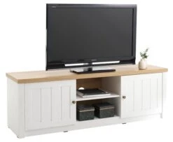 Meuble TV MARKSKEL Blanc/chêne -Royal Oak || DODO || Basic Soldes Magasin 106728