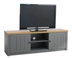 Meuble TV MARKSKEL Gris/chêne -Royal Oak || DODO || Basic Soldes Magasin 126658