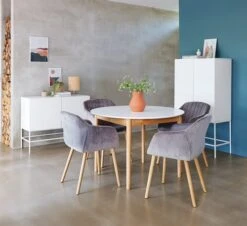 Table MARSTRAND Ø110/110x200 Blanc/naturel -Royal Oak || DODO || Basic Soldes Magasin 128732