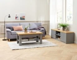 Table Basse MARKSKEL 60x110 Gris/chêne -Royal Oak || DODO || Basic Soldes Magasin 128800
