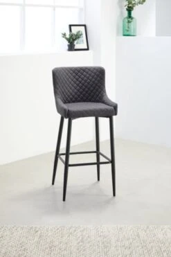 Chaise De Bar PEBRINGE Avec Dossier Tissu Gris/noir -Royal Oak || DODO || Basic Soldes Magasin 132678
