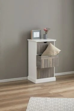 Commode ORLANDO 3 Tiroirs Blanc/gris -Royal Oak || DODO || Basic Soldes Magasin 137776