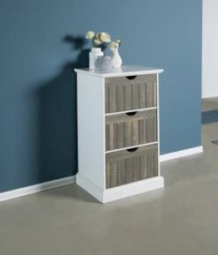 Commode ORLANDO 3 Tiroirs Blanc/gris -Royal Oak || DODO || Basic Soldes Magasin 137781