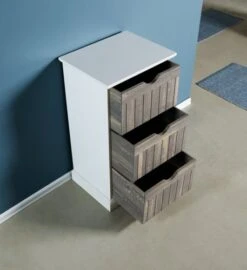 Commode ORLANDO 3 Tiroirs Blanc/gris -Royal Oak || DODO || Basic Soldes Magasin 137783