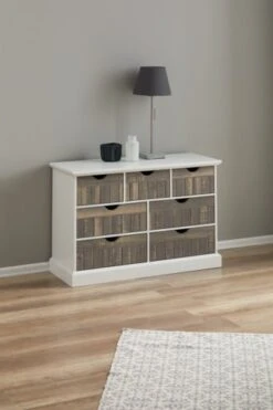 Commode OLDEKROG 7 Tiroirs Blanc/gris -Royal Oak || DODO || Basic Soldes Magasin 137799