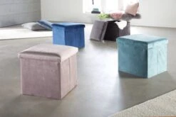 Pouf KALUM 38x38 A/rangement Velours Gris -Royal Oak || DODO || Basic Soldes Magasin 147339