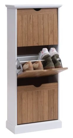 Meuble à Chaussures OLDEKROG 3 Compartiments Blanc/chêne -Royal Oak || DODO || Basic Soldes Magasin 162042