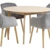 KALBY Ø120 Table Chêne + 4 ADSLEV Chaises Velours Gris