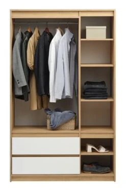 Armoire BILLUND 119x193 Blanc/chêne -Royal Oak || DODO || Basic Soldes Magasin 185904