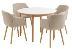 MARSTRAND Ø110 Table Blanc + 4 ADSLEV Chaises Beige