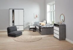 Lit A/rangement BILLUND 90x200 Blanc/béton -Royal Oak || DODO || Basic Soldes Magasin 188011 1