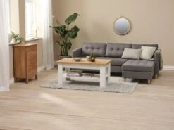 Table Basse MARKSKEL 60x110 Blanc/chêne -Royal Oak || DODO || Basic Soldes Magasin 189210