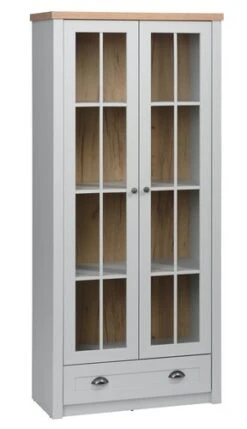 Vitrine MARKSKEL 2 Portes Coloris Gris Clair/chêne