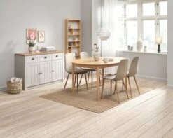 MARSTRAND Ø110 Table Chêne + 4 BISTRUP Chaises Sable -Royal Oak || DODO || Basic Soldes Magasin 213767