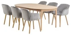 MARSTRAND Ø110 Table Chêne + 4 ADSLEV Chaises Velours Gris 5 MARSTRAND Ø110 Table Chêne + 4 ADSLEV Chaises Velours Gris -Royal Oak || DODO || Basic Soldes Magasin 213907