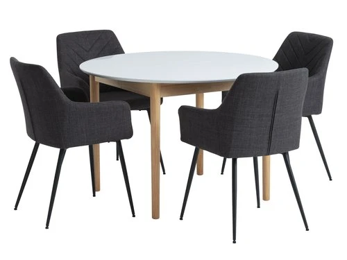 MARSTRAND Ø110 Table Blanc + 4 PURHUS Chaises Gris 1 MARSTRAND Ø110 Table Blanc + 4 PURHUS Chaises Gris