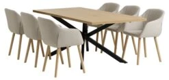 NORTOFT L200 Table Chêne + 4 ADSLEV Chaises Tissu Beige -Royal Oak || DODO || Basic Soldes Magasin 213972