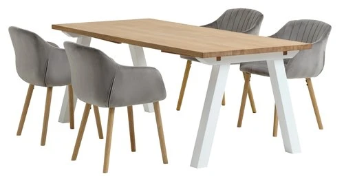 SKAGEN L200 Table Blanc/ch. + 4 ADSLEV Chaises Velours Gris 1 SKAGEN L200 Table Blanc/ch. + 4 ADSLEV Chaises Velours Gris