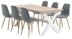 VISLINGE L190 Table Naturel + 4 JONSTRUP Chaises Bleu Clair -Royal Oak || DODO || Basic Soldes Magasin 214015