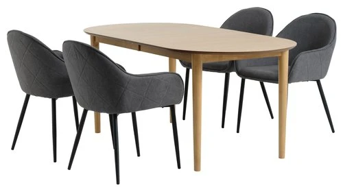 EGENS L190/270 Table Chêne + 4 SABRO Chaises Gris/noir 1 EGENS L190/270 Table Chêne + 4 SABRO Chaises Gris/noir