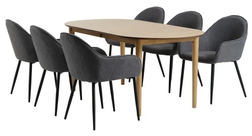 EGENS L190/270 Table Chêne + 4 SABRO Chaises Gris/noir 2 EGENS L190/270 Table Chêne + 4 SABRO Chaises Gris/noir – Image 2