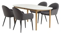 EGENS L190/270 Table Blanc + 4 SABRO Chaises Gris/noir