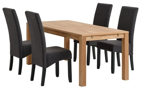 HAGE L190 Table Chêne + 4 BAKKELY Chaises Gris/noir 1 HAGE L190 Table Chêne + 4 BAKKELY Chaises Gris/noir