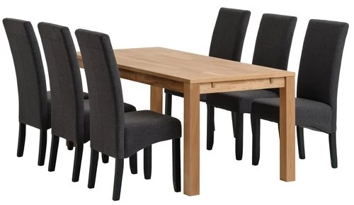 HAGE L190 Table Chêne + 4 BAKKELY Chaises Gris/noir 2 HAGE L190 Table Chêne + 4 BAKKELY Chaises Gris/noir – Image 2