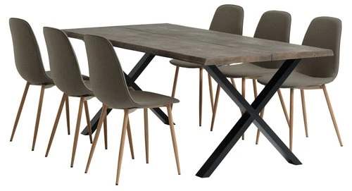 ROSKILDE L200 Table Chêne Foncé + 4 BISTRUP Chaises Olive 2 ROSKILDE L200 Table Chêne Foncé + 4 BISTRUP Chaises Olive – Image 2