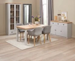 Buffet MARKSKEL 3 Portes Coloris Gris Clair/chêne -Royal Oak || DODO || Basic Soldes Magasin 214376 1