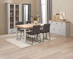Buffet MARKSKEL 3 Portes Coloris Gris Clair/chêne -Royal Oak || DODO || Basic Soldes Magasin 214377 1