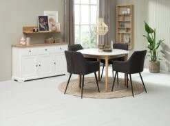MARSTRAND Ø110 Table Blanc + 4 PURHUS Chaises Gris 5 MARSTRAND Ø110 Table Blanc + 4 PURHUS Chaises Gris -Royal Oak || DODO || Basic Soldes Magasin 218122 1