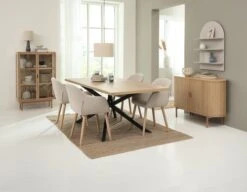 NORTOFT L200 Table Chêne + 4 ADSLEV Chaises Tissu Beige -Royal Oak || DODO || Basic Soldes Magasin 221080