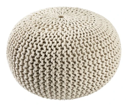Pouf NEBLE Ø50 Tissu Tricoté Beige 1 Pouf NEBLE Ø50 Tissu Tricoté Beige